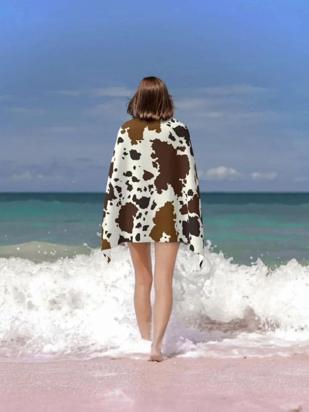 Cow Print Brown Animal Beach Towel Soft Absorbent Microfiber Quick Dry Large Bat